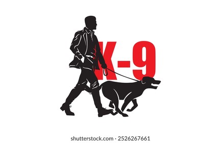 K-9 GUARDIAN DOG LOGO, silhouette of great animal walking vector illustrations