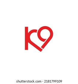 Marca de letra K9 con logotipo de corazón diseño de símbolo de símbolo