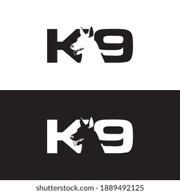 K-9 letter with negative space, k-9 dog training vector logo design