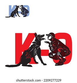 K-9 SMART DOG LOGO, silhouette of a great clever dog with it owner vector illustrations