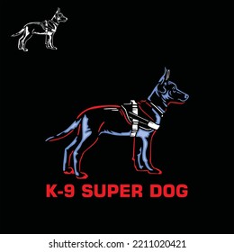 K-9 SUPER DOG LOGO, silhouette of simple abstract line drawing smart dog standing, vecctor illustrations