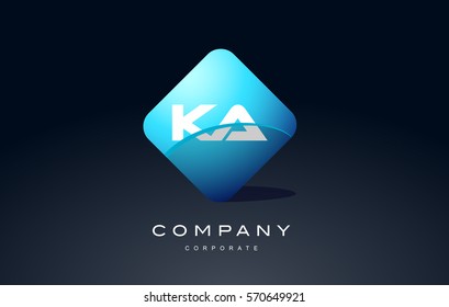 ka alphabet letter blue hexagon 3d combination modern vector logo icon sign design template