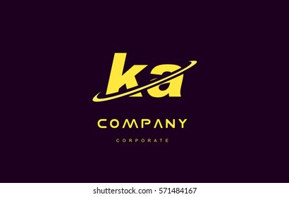 ka alphabet small letter combination purple yellow swoosh modern creative vector logo icon sign design template 