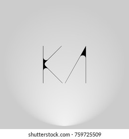 KA Black thin minimalist LOGO Design with Highlight on Gray background.