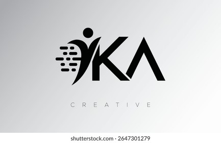 KA Creative Digital Monogram Logo - Design de marca de letra futurista apresentando forma humana, movimento de pixel e estilo técnico mínimo para identidade de marca inovadora