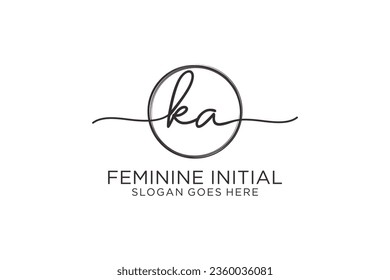 KA handwriting logo with circle template vector logo of initial signature, wedding, fashion, floral and botanical with creative template.