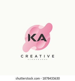 KA Initial Letter logo icon design template elements with wave colorful art.