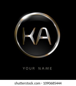 KA initial letters with circle elegant logo golden silver black background