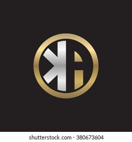 KA initial letters circle elegant logo golden silver black background