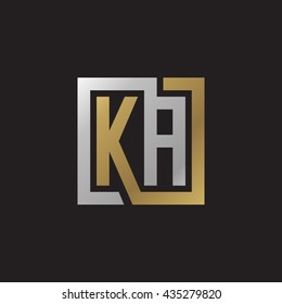 KA initial letters looping linked square elegant logo golden silver black background