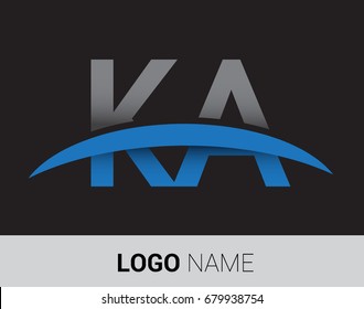 KA initial logo company name colored grey and blue swoosh design.