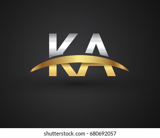 KA initial logo company name colored gold and silver swoosh design. vector logo for business and company identity.
