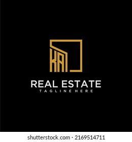 KA initial monogram logo for real estate design with creative square image