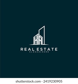 Logotipo inicial de KA monograma inmobiliario con diseño de edificio vectorial