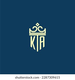 KA initial monogram shield logo design for crown vector image