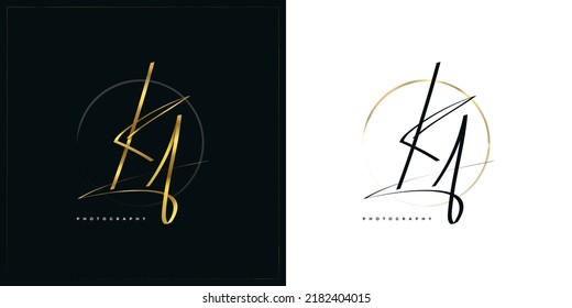 KA Initial Signature Logo Design with Elegant and Minimalist Gold Handwriting Style. Initial K and A Logo Design for Wedding, Fashion, Jewelry, Boutique and Business Brand Identity