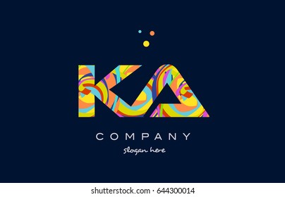 ka k a alphabet letter logo colors colorful rainbow acrylic font creative text dots company vector icon design template