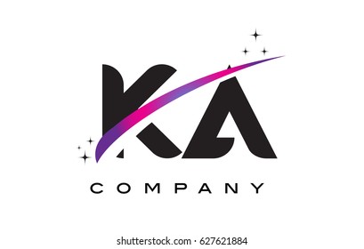 KA K A Black Letter Logo Design with Purple Magenta Swoosh and Stars.