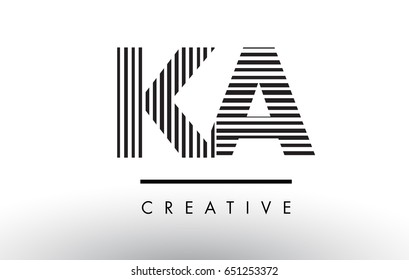 KA K A Black and White Letter Logo Design with Vertical and Horizontal Lines.