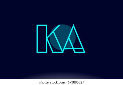 ka k a blue line circle letter logo alphabet creative company vector icon design template