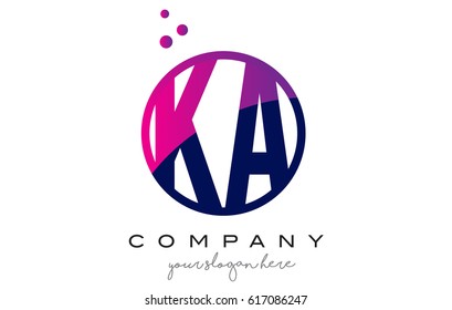 KA K A Circle Letter Logo Design with Purple Magenta Dots Bubbles Vector Illustration