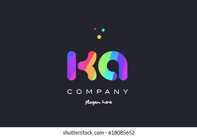 ka k a  creative rainbow green orange blue purple magenta pink artistic alphabet company letter logo design vector icon template