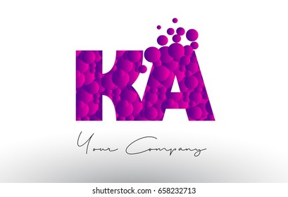 KA K A Dots Letter Logo with Purple Pink Magenta Bubbles Texture Vector.