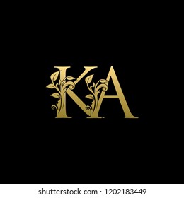 KA K A Gold Letter logo With Classy Floral Design