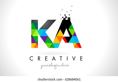 KA K A Letter Logo with Colorful Vivid Triangles Texture Design Vector Illustration.