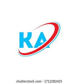 KA K A letter logo design. Initial letter KA linked circle upercase monogram logo red and blue. KA logo, K A design