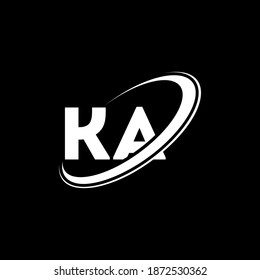 KA K A letter logo design. Initial letter KA linked circle uppercase monogram logo red and blue. KA logo, K A design. ka, k a