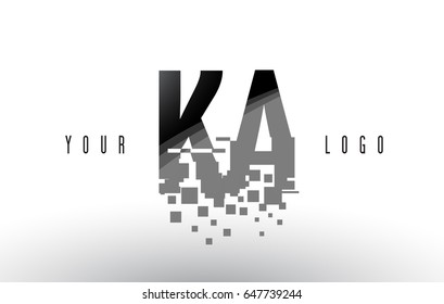 KA K A Pixel Letter Logo with Digital Shattered Black Squares. Creative Letters Vector Illustration.