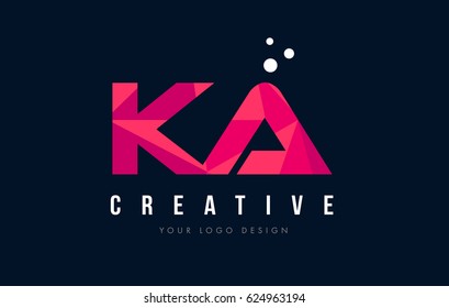 KA K A Purple Letter Logo Design with Low Poly Pink Triangles Concept