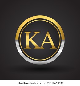 KA Letter logo in a circle, gold and silver colored. Vector design template elements for your business or company identity.