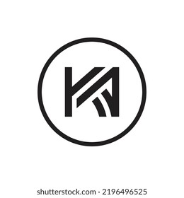 Diseño del logotipo de la letra KA en forma de círculo, color negro sobre fondo blanco