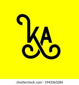 KA letter logo design on yellow background. KA creative initials letter logo concept. ka letter design. KA black letter design on yellow background. K A, k a logo