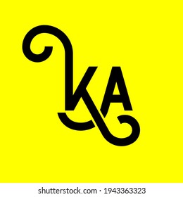 KA letter logo design on yellow background. KA creative initials letter logo concept. ka letter design. KA black letter design on yellow background. K A, k a logo