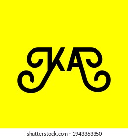 KA letter logo design on yellow background. KA creative initials letter logo concept. ka letter design. KA black letter design on yellow background. K A, k a logo