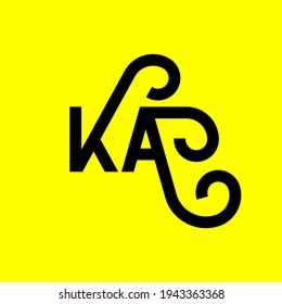 KA letter logo design on yellow background. KA creative initials letter logo concept. ka letter design. KA black letter design on yellow background. K A, k a logo