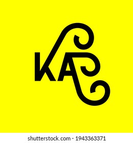 KA letter logo design on yellow background. KA creative initials letter logo concept. ka letter design. KA black letter design on yellow background. K A, k a logo