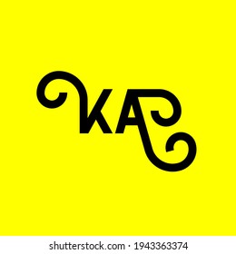 KA letter logo design on yellow background. KA creative initials letter logo concept. ka letter design. KA black letter design on yellow background. K A, k a logo