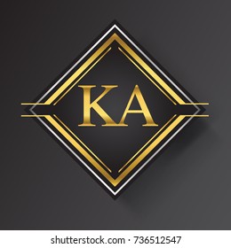KA Letter logo in a square shape gold and silver colored geometric ornaments