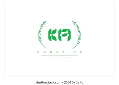 KA letters eco logo with leaf. Fresh nature and healthy leaf logo design.