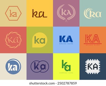 KA logo company template. Letter k and a logotype. Set different classic serif lettering and modern bold text with design elements. Initial font typography. Collection trendy business identity.