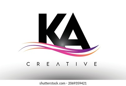 KA Logo Letter Design Icon. KA Letters with Colorful Creative Swoosh Lines Vector Illustration