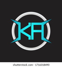 KA Logo monogram with circle and four taper shape design template