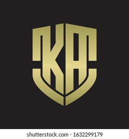 KA Logo monogram with emblem shield shape design isolated gold colors on black background