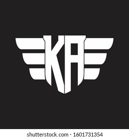 KA Logo monogram with emblem and wings element design template