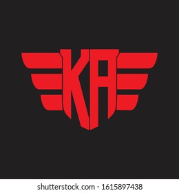 KA Logo monogram with emblem and wings element design template on red colors