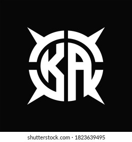 KA Logo monogram with four pieces circle slice design template on Black Background